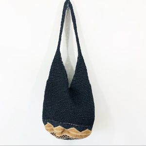 Bags - Black and Tan straw hobo bag with boho bottom Bags - Black and Tan straw hobo bag with boho bottom